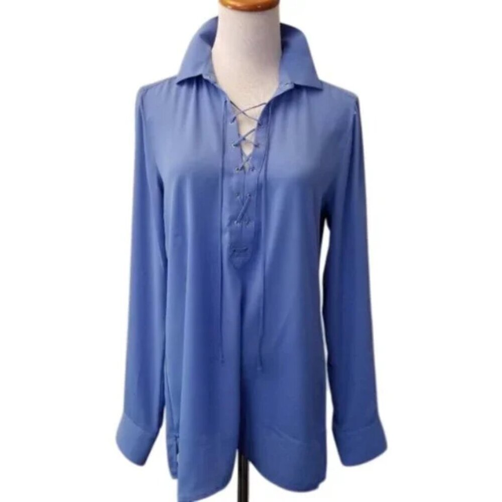 NWT Foxcroft blue tie up blouse women's size 4 (28)